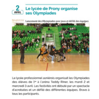 Cette image montre l'article paru dans le magasine de la ville d'Asnière. Titre : le lycée de Prony organise ses olympiades